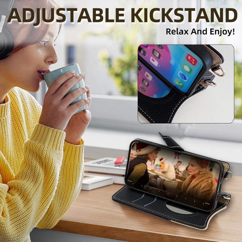 Folio Deksel Til Realme C71 Tofarget Lommebok Med Speil Og Skulderstropp