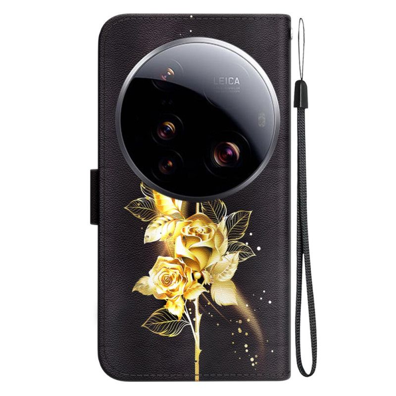 Folio Deksel Xiaomi 15 Ultra Gyldne Roser Og Sommerfugler