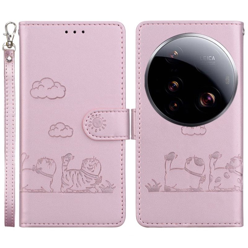 Folio Deksel Xiaomi 15 Ultra Rfid-blokkerende Og Kattungemønster Beskyttelse Deksel