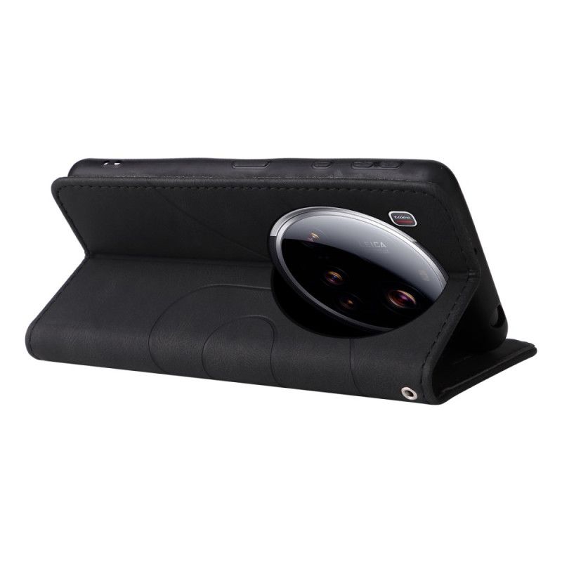 Lærdeksel Folio Deksel Xiaomi 15 Ultra Tofargede Bølgete Linjer