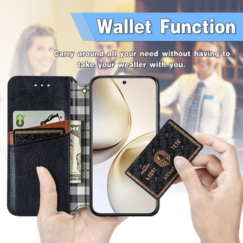 Folio Deksel Lær Realme 14 Pro Plus 5g Mobildeksel Vintage Semsket Skinneffekt