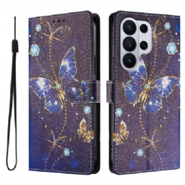 Lærdeksel Folio Deksel Samsung Galaxy S26 Ultra Mobildeksel Dyrebare Sommerfugler