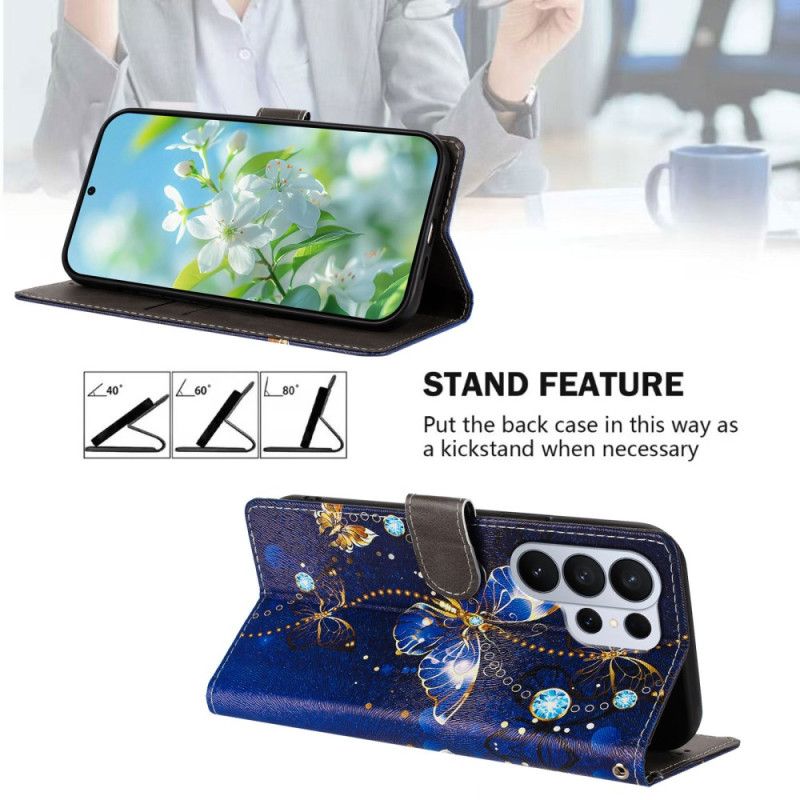 Lærdeksel Folio Deksel Samsung Galaxy S26 Ultra Mobildeksel Dyrebare Sommerfugler