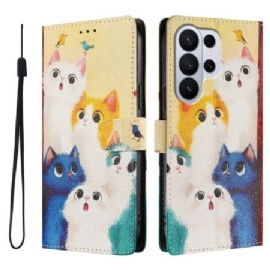 Lærdeksel Folio Deksel Samsung Galaxy S26 Ultra Mobildeksel Fargerike Katter