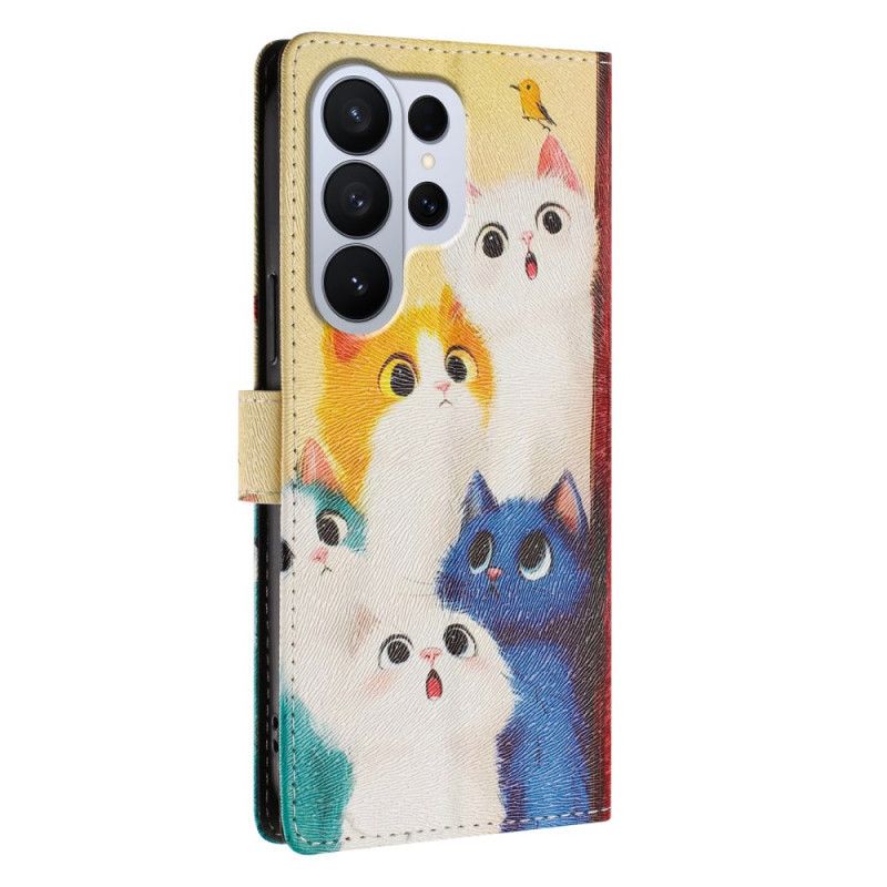 Lærdeksel Folio Deksel Samsung Galaxy S26 Ultra Mobildeksel Fargerike Katter