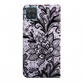 Folio Deksel Til Samsung Galaxy A12 Anti-fall Blomsterblonde