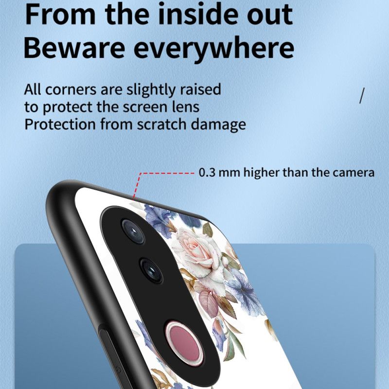 Deksel Til Vivo V50 5g Blomstermønster I Herdet Glass