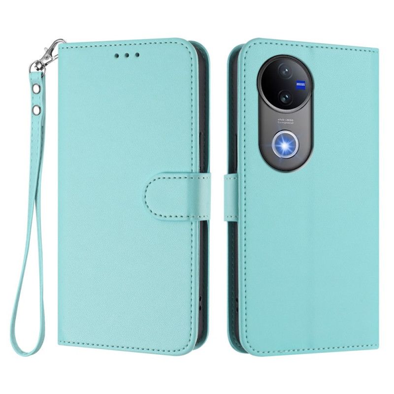 Folio Deksel Til Vivo V50 5g Ensfarget Kunstskinn Med Stropp