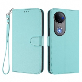 Folio Deksel Til Vivo V50 5g Ensfarget Kunstskinn Med Stropp