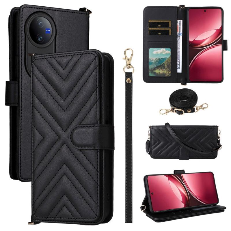 Folio Deksel Til Vivo V50 5g Vattert Med Stropper