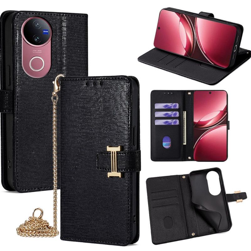 Lærdeksel Folio Deksel Vivo V50 5g Mobildeksel Paljetter Og Skulderstropp