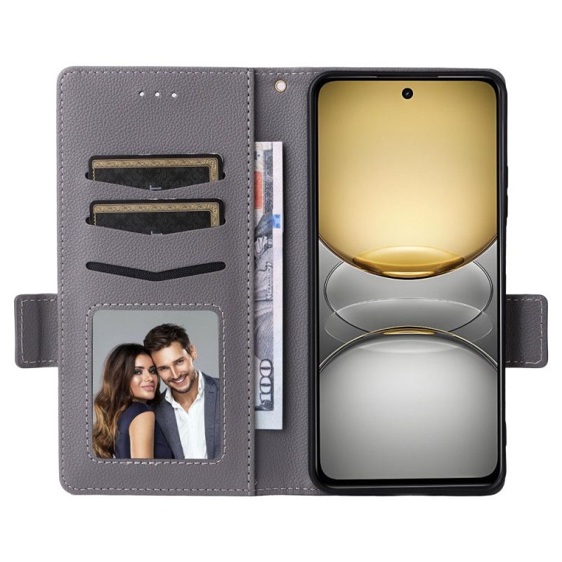 Folio Deksel Realme C75 Litchi-imitasjon I Skinn Med Stropper