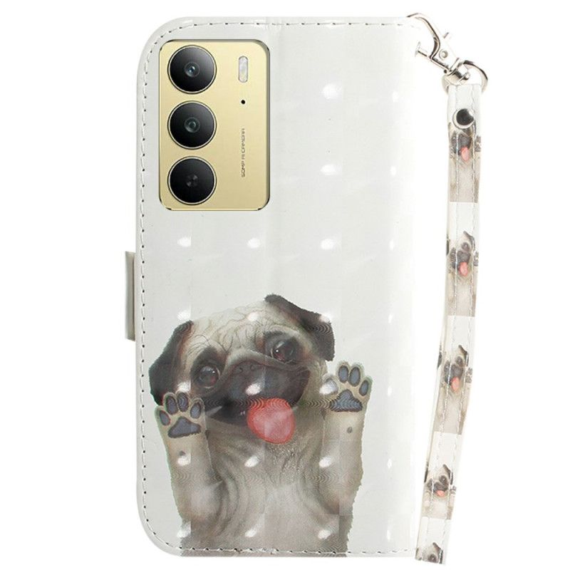 Lærdeksel Folio Deksel Realme C75 Mobildeksel Mops Snor