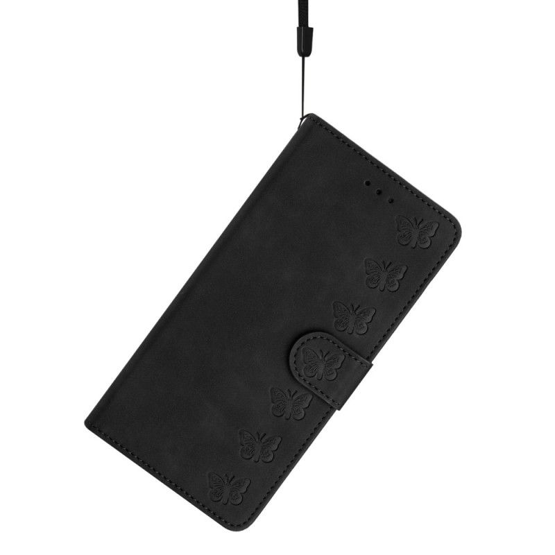Lærdeksel Folio Deksel Google Pixel 8 Pro Mobildeksel Sommerfuglfrise Med Stropp