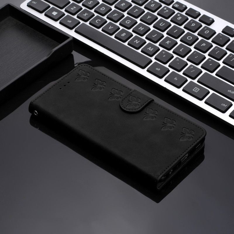 Lærdeksel Folio Deksel Google Pixel 8 Pro Mobildeksel Sommerfuglfrise Med Stropp