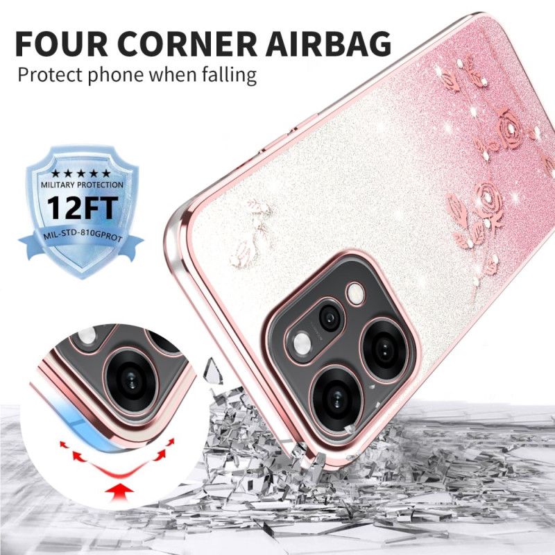 Deksel Oppo Reno 14 5g Blomster Og Rhinstener