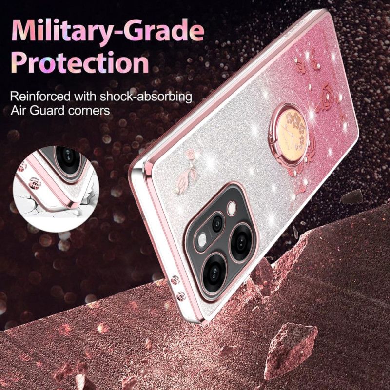 Deksel Oppo Reno 14 5g Mobildeksel Blomster Og Rhinstener Med Ringholder