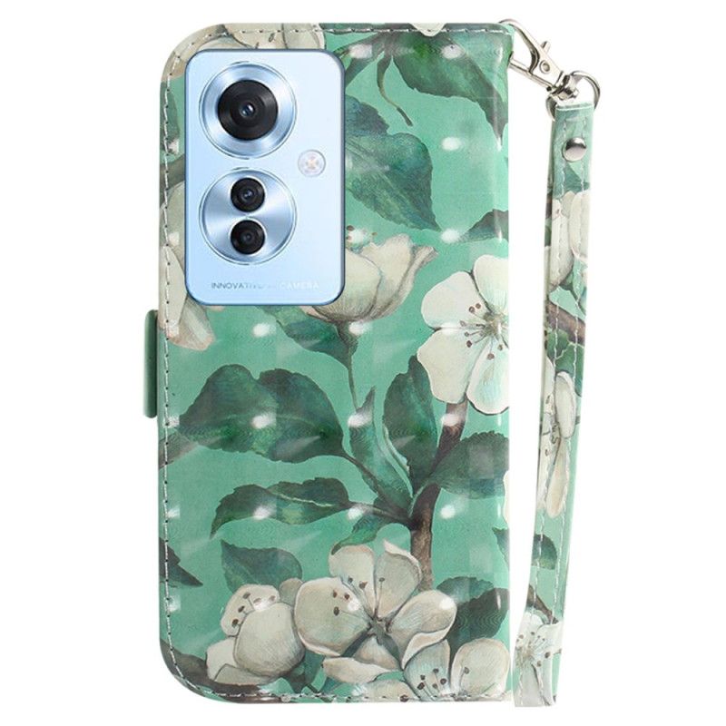 Folio Deksel Oppo Reno 11f 5g Hvite Blomster Med Stropp