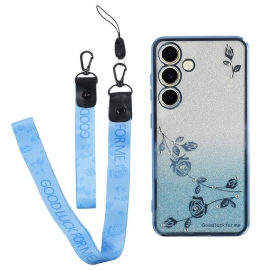 Deksel Til Samsung Galaxy S26 Blomster Og Strass Med Kadem-stropp
