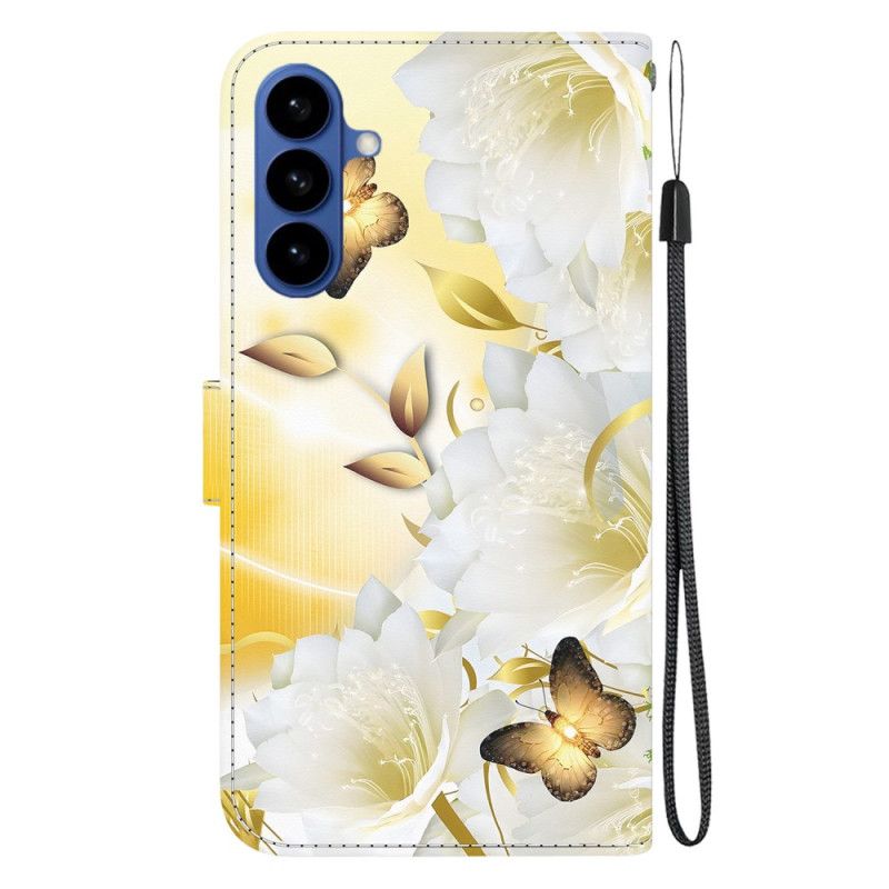 Lærdeksel Folio Deksel Samsung Galaxy S26 Gull Sommerfugler Og Blomster