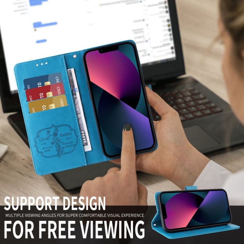 Lærdeksel Folio Deksel Samsung Galaxy S26 Mobildeksel Blomstersommerfugler