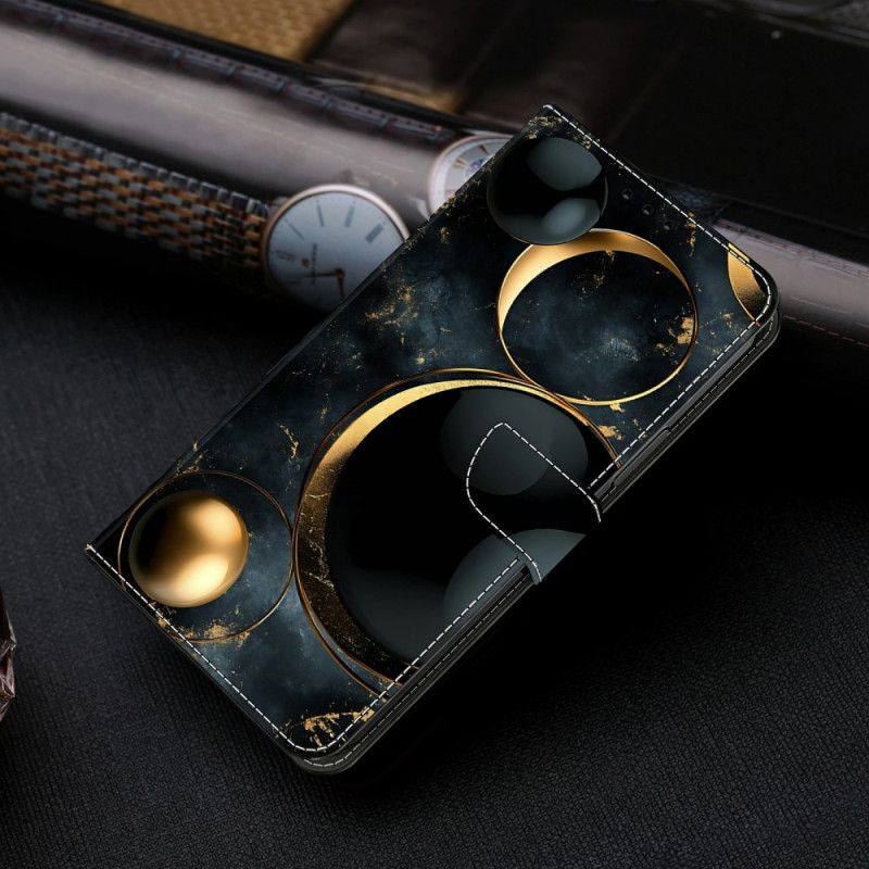 Lærdeksel Folio Deksel Samsung Galaxy S26 Mobildeksel Gullringer