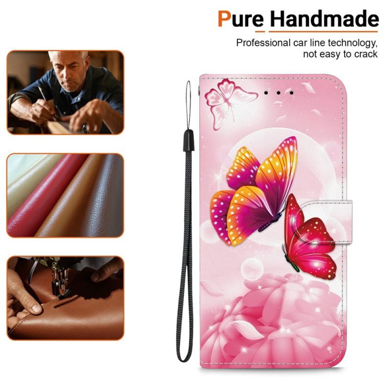 Lærdeksel Folio Deksel Samsung Galaxy S26 Mobildeksel Rosa Sommerfugler