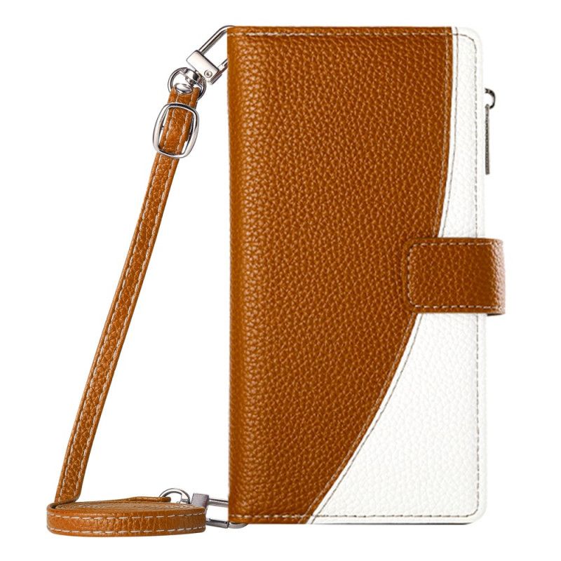 Lærdeksel Folio Deksel Samsung Galaxy S26 Tofarget Lommebok Med Stropper