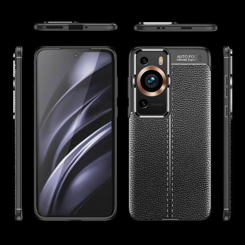 Deksel Til Huawei P60 Pro Dobbel Line Litchi Leather Effect