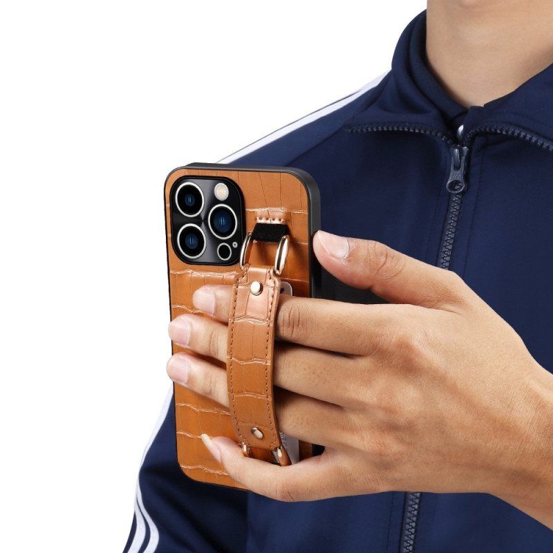 Deksel Til iPhone 14 Pro Kortholder Med Croco Støttestropp