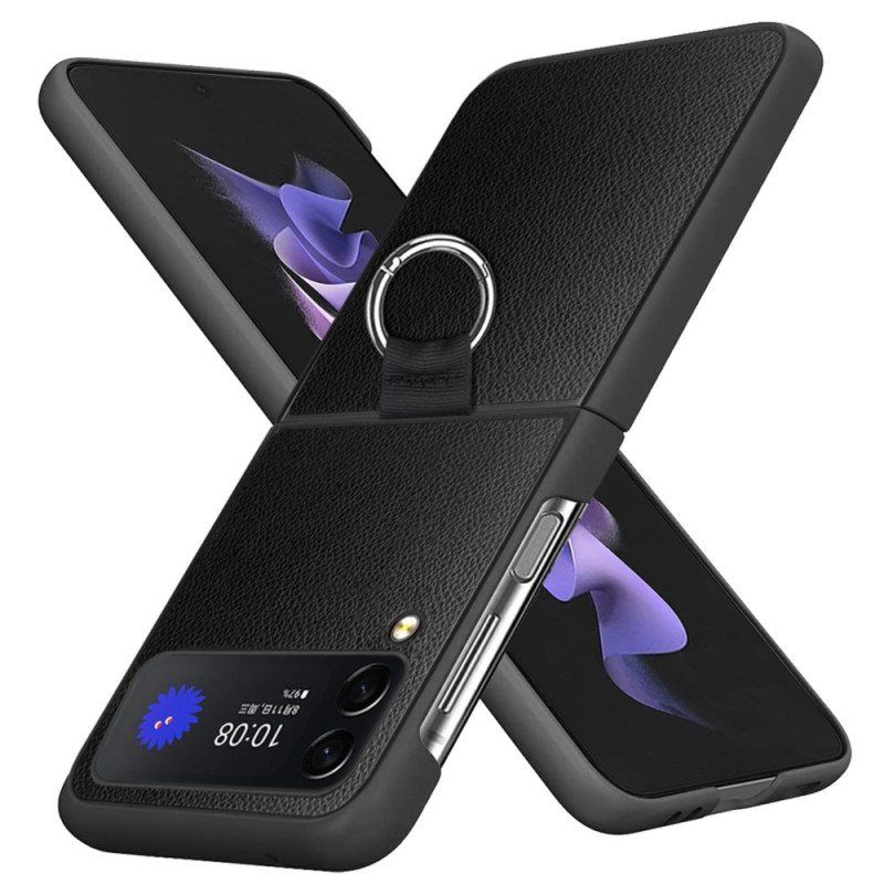 Deksel Til Samsung Galaxy Z Flip 4 Folio Deksel Litchi Skinn Med Ring