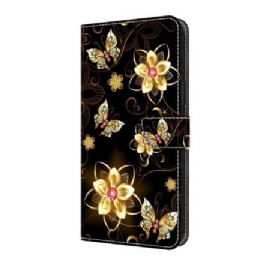 Lærdeksel Folio Deksel Google Pixel 10 / 10 Pro Gyldne Blomster Og Sommerfugler