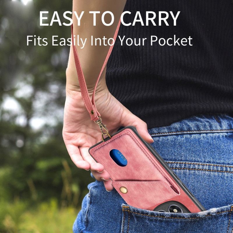 Deksel Xiaomi Redmi Note 14 Pro 5g Kortholder Og Snor I Læreffekt Beskyttelse Deksel