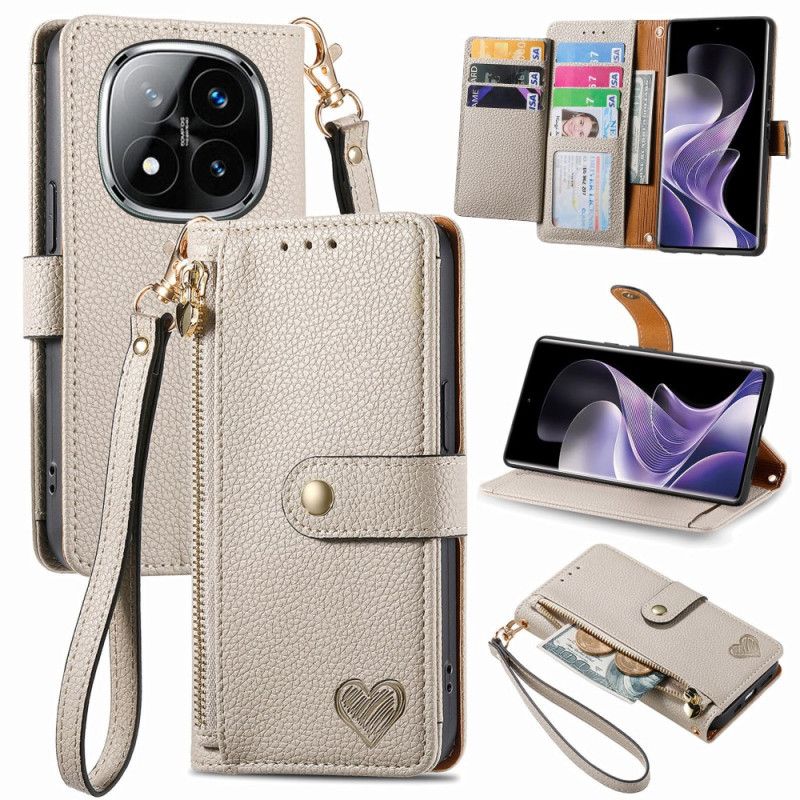 Folio Deksel Til Xiaomi Redmi Note 14 Pro 5g Hjertemønster Rfid-blokkering