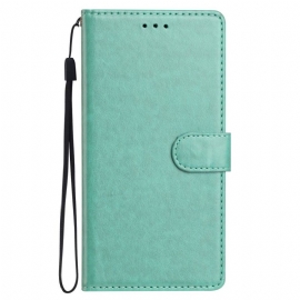 Folio Deksel Xiaomi Redmi Note 14 Pro 5g Ensfarget Imitasjonslær Med Stropp