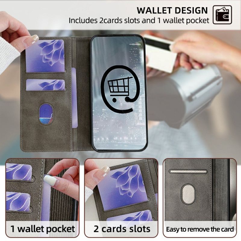 Folio Deksel Xiaomi Redmi Note 14 Pro 5g Rfid-beskyttelse Bølget Design