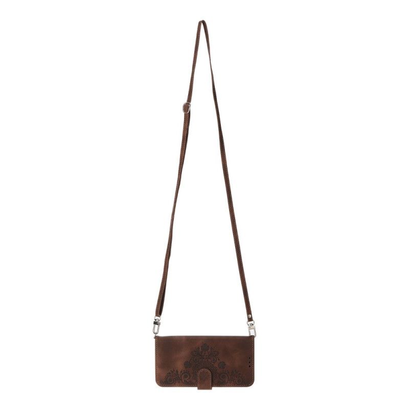 Lærdeksel Folio Deksel Xiaomi Redmi Note 14 Pro 5g Mobildeksel Blondemønster Med Stropp Og Skulderstropp