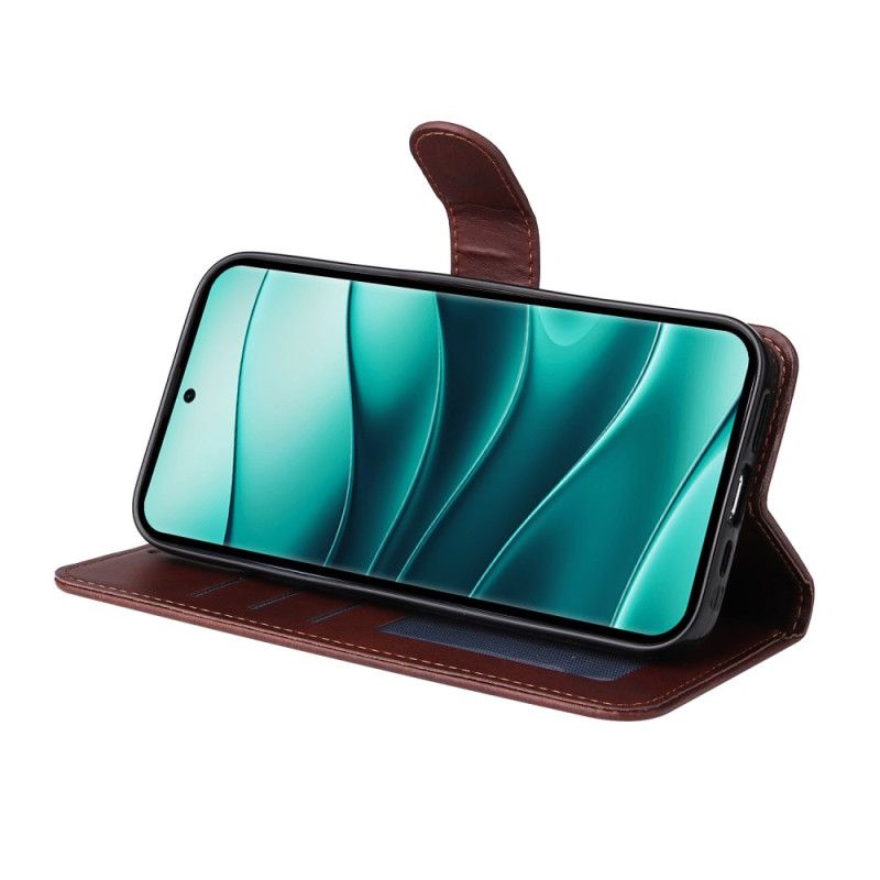 Lærdeksel Folio Deksel Xiaomi Redmi Note 14 Pro 5g Mobildeksel Ensfarget Skinneffekt Med Stropp