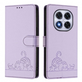 Lærdeksel Folio Deksel Xiaomi Redmi Note 14 Pro 5g Mobildeksel Rfid-beskyttelse Kattemotiv