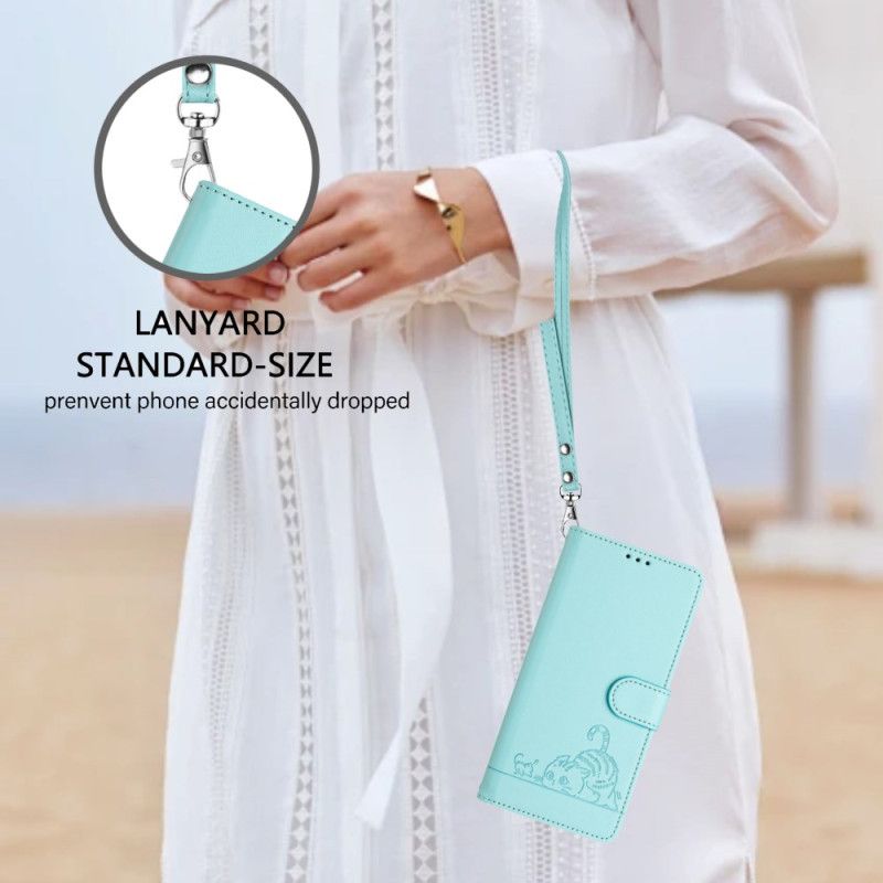 Lærdeksel Folio Deksel Xiaomi Redmi Note 14 Pro 5g Mobildeksel Rfid-beskyttelse Kattemotiv