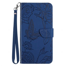 Lærdeksel Folio Deksel Xiaomi Redmi Note 14 Pro 5g Mobildeksel Sommerfugltrykk Med Stropp