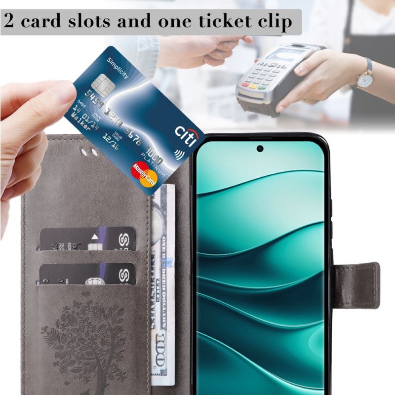 Lærdeksel Folio Deksel Xiaomi Redmi Note 14 Pro 5g Tre Og Katt