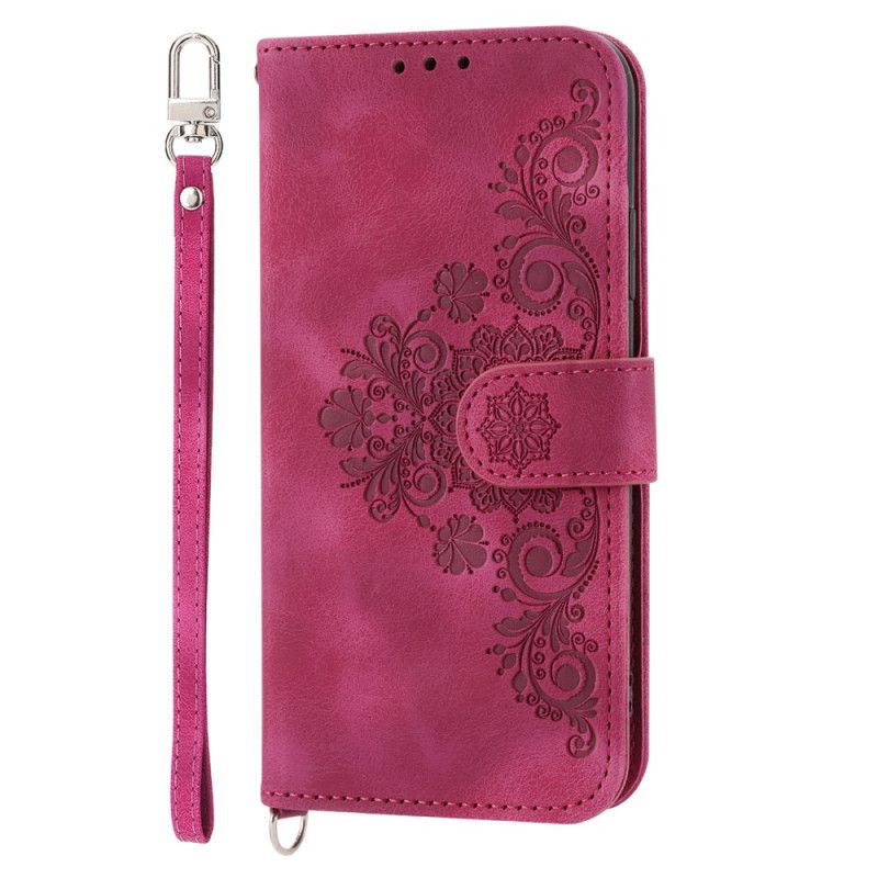 Lærdeksel Folio Deksel Xiaomi 14 Mobildeksel Stropp Og Skulderstropp Med Blomstermønster