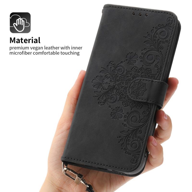 Lærdeksel Folio Deksel Xiaomi 14 Mobildeksel Stropp Og Skulderstropp Med Blomstermønster