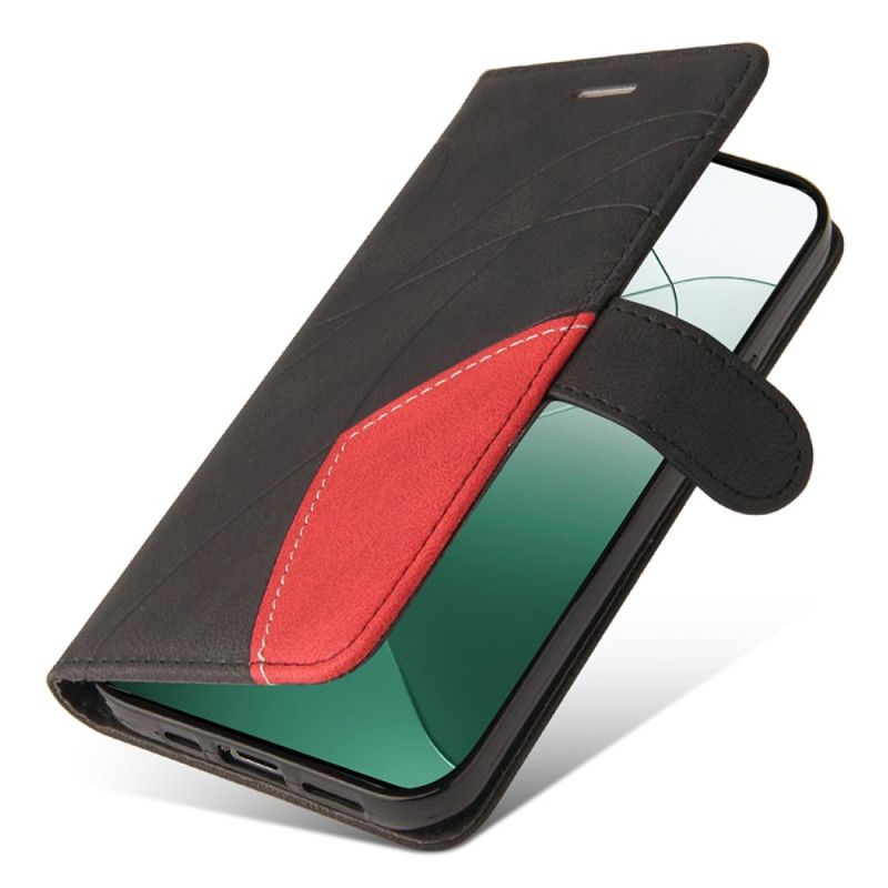 Lærdeksel Folio Deksel Xiaomi 14 Mobildeksel Tofargede Linjer