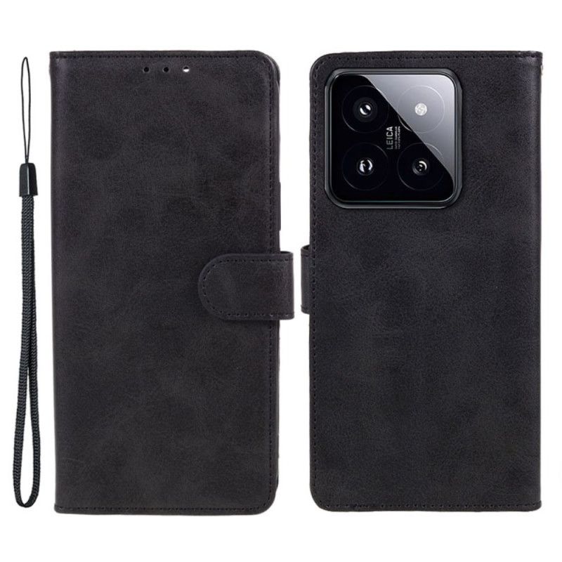 Lærdeksel Folio Deksel Xiaomi 14 Vanlig Skinneffekt Med Stropp