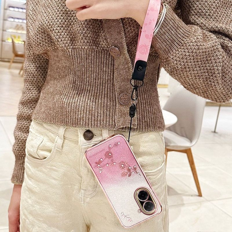 Deksel Poco C71 Mobildeksel Blomster Rhinestones Og Kadem-stropper