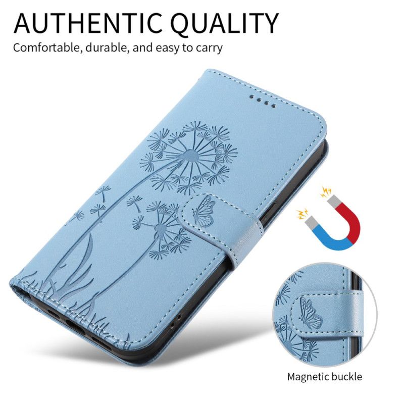 Lærdeksel Folio Deksel Poco C71 Mobildeksel Løvetanntrykk Med Stropp