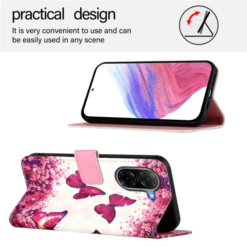 Lærdeksel Folio Deksel Poco C71 Mobildeksel Rosa Sommerfugler