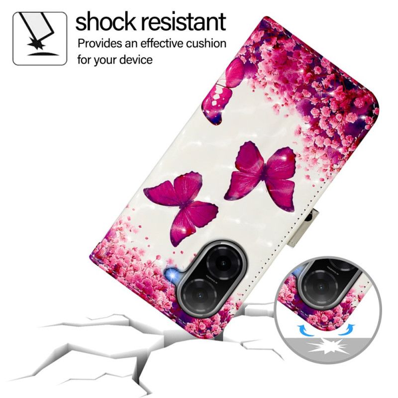 Lærdeksel Folio Deksel Poco C71 Mobildeksel Rosa Sommerfugler